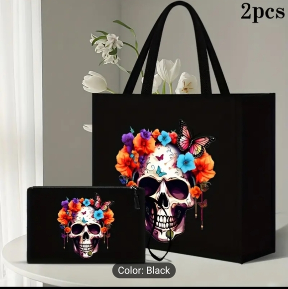 Skull Flowers Tote and Wallet NWT - Picture 2 of 2